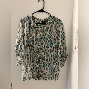 Covington Blue and Brown Animal Print Blouse
